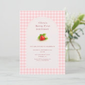 Invitation Première année Fraise Gingham Berry (Debout devant)