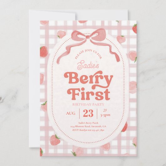 Invitation Première année Gingham Berry (Devant)