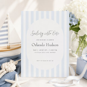 Invitation Première année Minimal Bleu Rayé Moderne