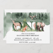 Invitation Première année Ours de bois Aquarelle de cerf (Devant / Derrière)