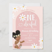 Invitation Première année Rose Boho Arch Daisy Afro Africaine (Devant)