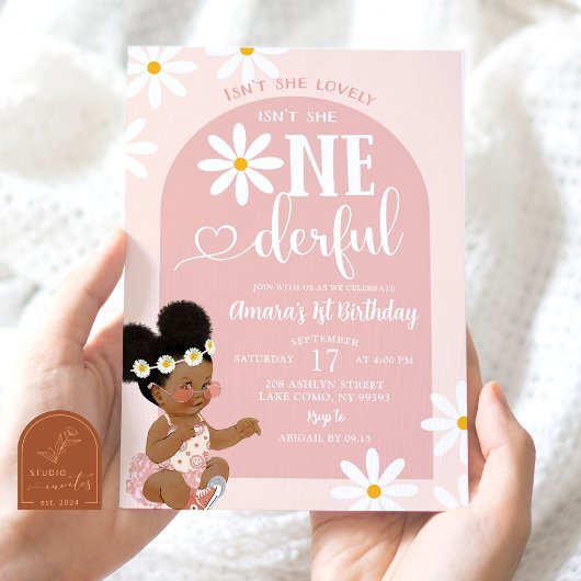 Invitation Première année Rose Boho Arch Daisy Afro Africaine