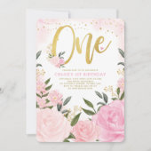 Invitation Première anniversaire de la fille des Roses en or (Devant)