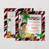 Invitation Première Anniversaire Jungle Safari Wild Princess  (Devant / Derrière)