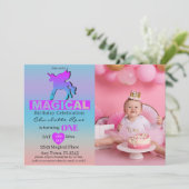 Invitation Première Anniversaire Magique Unicorne Rose Bleu (Debout devant)