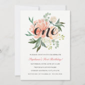 Invitation Première Anniversaire Peach Rose Floral One Invita (Devant)
