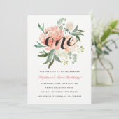 Invitation Première Anniversaire Peach Rose Floral One Invita (Debout devant)
