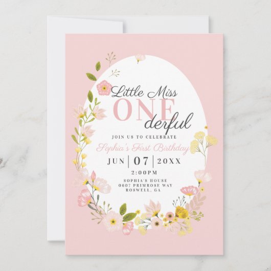 Invitation Première Anniversaire petite miss one derful Invit (Devant)