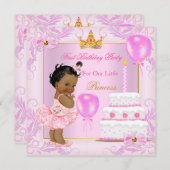 Invitation Première Anniversaire Princesse Tiara Fille Rose E (Devant / Derrière)