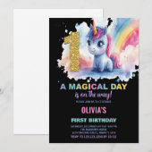 Invitation Première Anniversaire Unicorne Anniversaire Invita (Devant / Derrière)