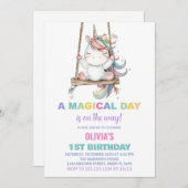 Invitation Première Anniversaire Unicorne Anniversaire Invita (Devant / Derrière)