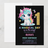 Invitation Première Anniversaire Unicorne Anniversaire Invita (Devant / Derrière)