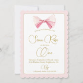 Invitation Première Aquarelle Anniversaire Pink Bow Cute (Devant)