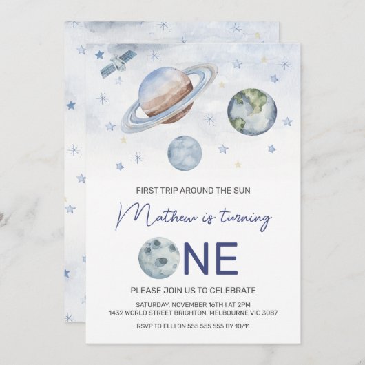 Invitation Première balade autour du soleil 1er anniversaire (Devant / Derrière)