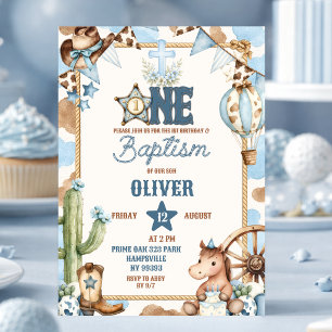 Invitation Première baptême et fête de rodéo Blue Cowboy