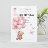 Invitation Première bougie pour bébé fille (Debout devant)