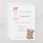 Invitation Première bougie pour bébé fille (Devant)