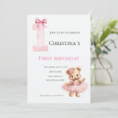 Invitation Première bougie pour bébé fille (Debout devant)