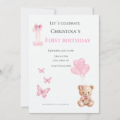 Invitation Première bougie pour bébé fille (Devant)
