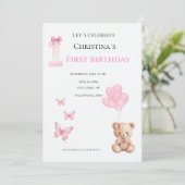 Invitation Première bougie pour bébé fille (Debout devant)