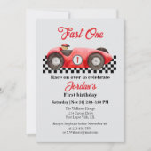 Invitation Première bougie voiture de course rouge rapide un (Devant)