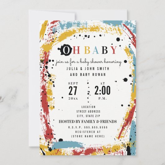 Invitation Première brosse Abstrait Unisex Oh Baby shower (Devant)