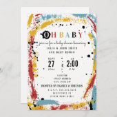 Invitation Première brosse Abstrait Unisex Oh Baby shower (Devant / Derrière)