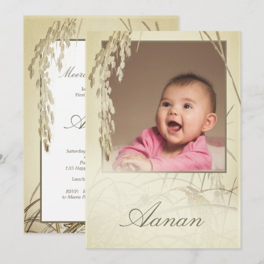 Invitation Première Cérémonie du riz Plante Photo Gold (Devant / Derrière)