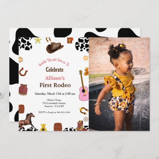 Invitation Première cofille Rodeo fête d'anniversaire (Devant / Derrière)