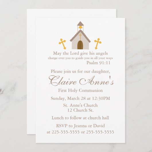 Invitation Première communion (Devant / Derrière)