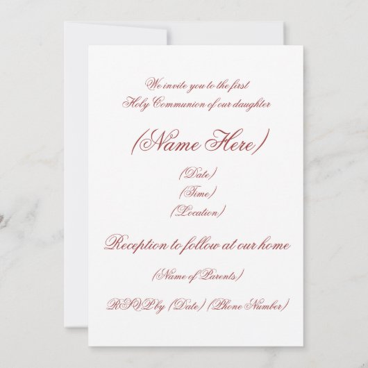 Invitation Première communion (Dos)
