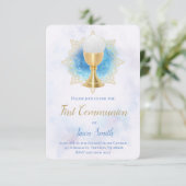Invitation première communion aquarelle bleu (Debout devant)