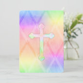 Invitation Première communion aquarelle Croix arc-en-ciel (Debout devant)