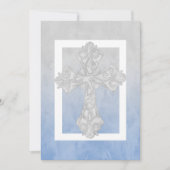 Invitation Première communion aquarelle Croix gris et bleu (Devant)