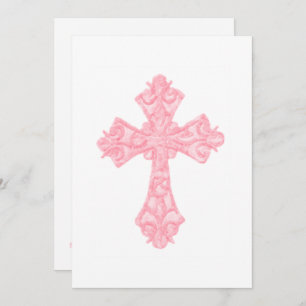 Invitation Première Communion Aquarelle Croix rose