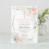 Invitation Première communion | Aquarelle Pastel Fleurs de Pr (Debout devant)