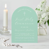 Invitation Première Communion Arc Mint Vert Simple écriture