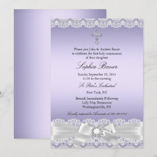 Invitation Première communion arc violet joli croix