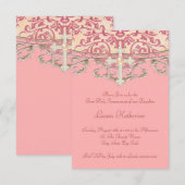 Invitation Première communion au corail élégant pêche (Devant / Derrière)