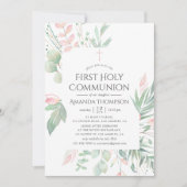 Invitation Première communion au vert pastel rose (Devant)