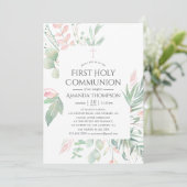 Invitation Première communion au vert pastel rose (Debout devant)