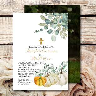 Invitation Première Communion Automne Citrouille Verdure
