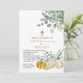 Invitation Première Communion Automne Citrouille Verdure (Debout devant)