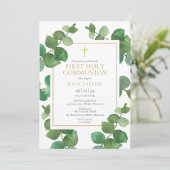 Invitation Première communion avec verdure d'eucalyptus (Debout devant)