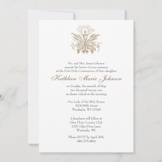 Invitation Première Communion Béni Marie Chalice Hôte (Dos)
