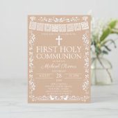 Invitation Première communion Biege Papel Picado (Debout devant)