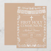 Invitation Première communion Biege Papel Picado (Devant / Derrière)