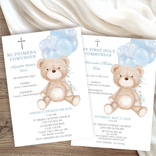 Invitation Première communion bilingue espagnol anglais pour 