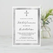 Invitation Première communion blanc argent croix luxe (Debout devant)