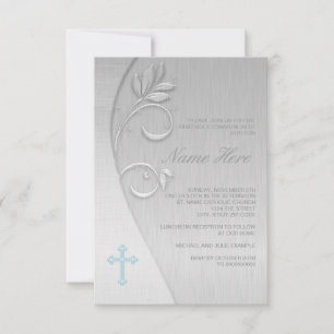 Invitation Première communion bleue et grise
